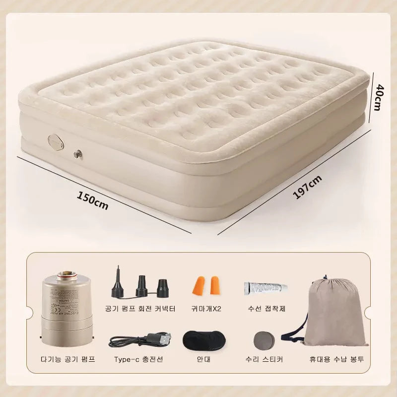 matelas gonflable air épais 13 pouces beige clair tapis sol moderne pompe électrique sac