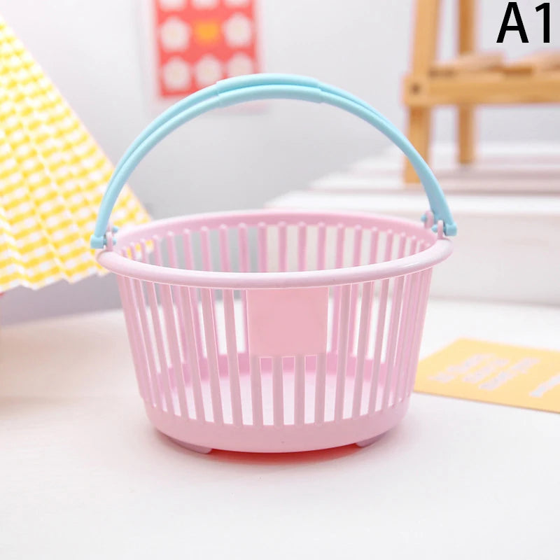panier rangement rose clair bleu pastel poignées détachables rangement moderne utilisation multiple plastique organiser