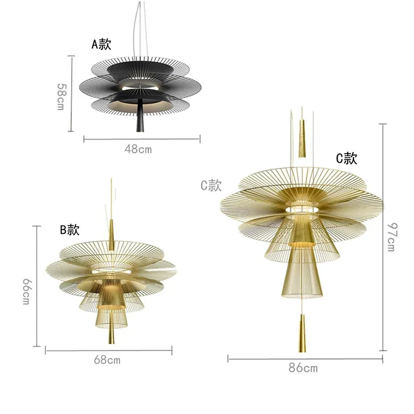 suspension lumineuse moderne dorée cercles concentriques opaque chaîne câble électrique 60 249 lumens 90