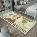 tapis décoratif moderne motif billets banque bitcoin bleu blanc noir doré salon chambre maison
