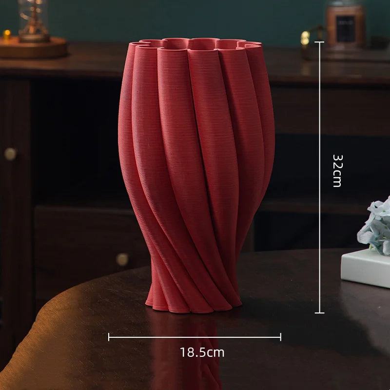 vase moderne rayures diagonales blanc orange rouge décoration maison arrangement floral