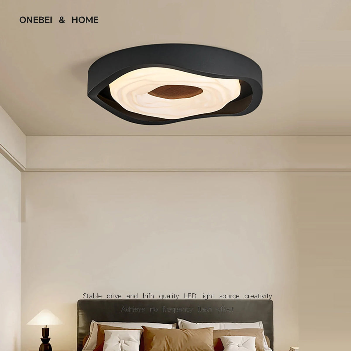 luminaire moderne minimaliste noir crème marron concentrique semi transparent chambre salon