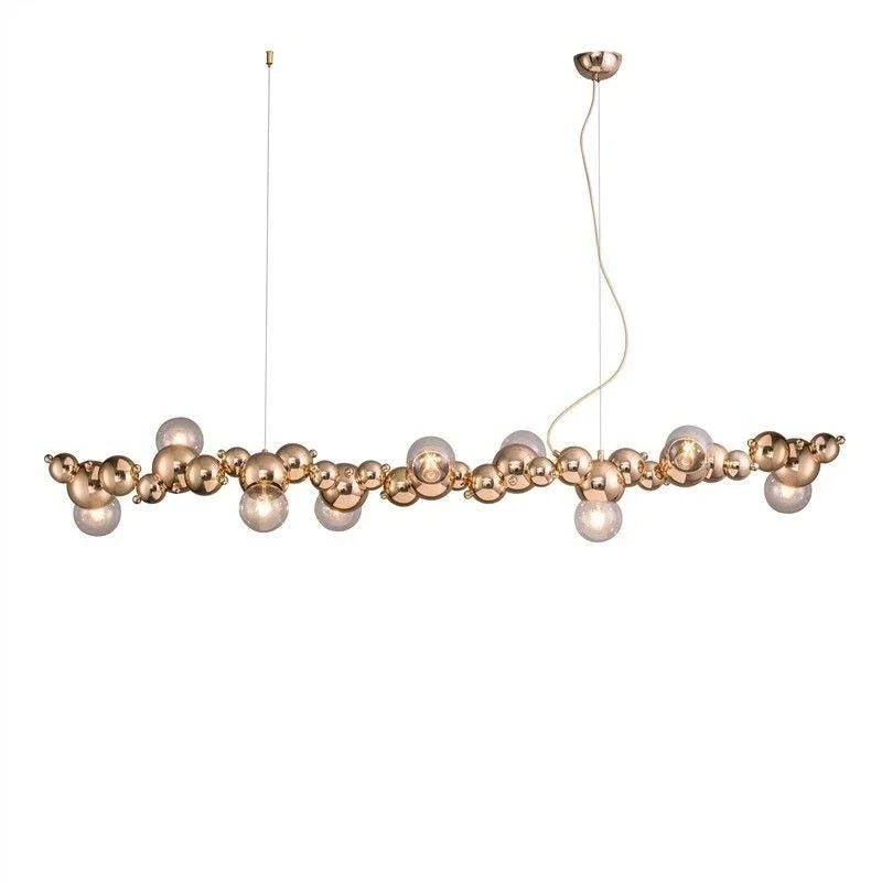 suspension lumineuse moderne doré blanc boules métalliques sphères translucides câble fixé nordique éclairage intérieur
