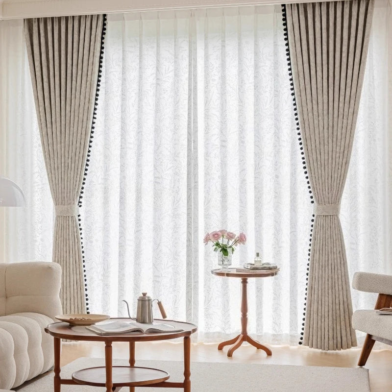 rideau blanc classique semi transparent motif floral salon chambre maison moderne