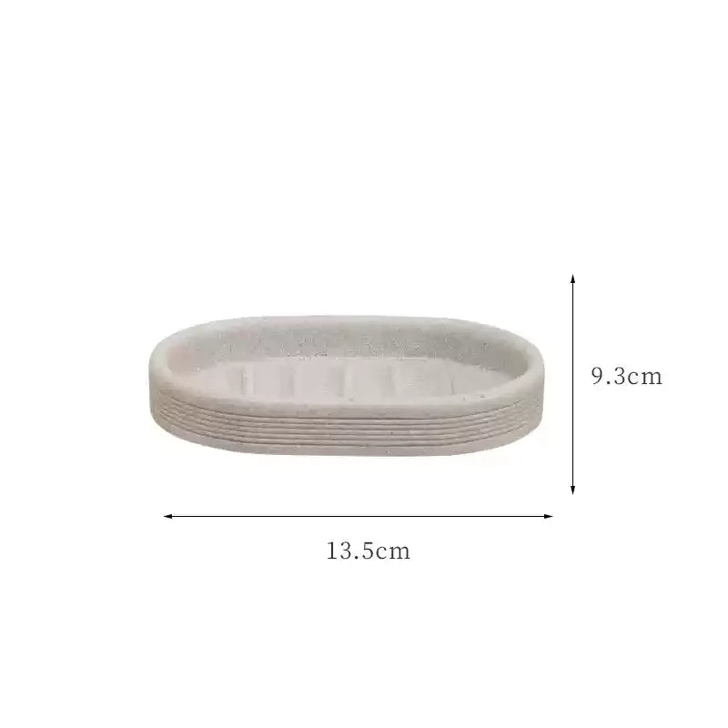 ensemble salle bain moderne beige clair plateau gobelet trousse coton flacon savon brosse dents