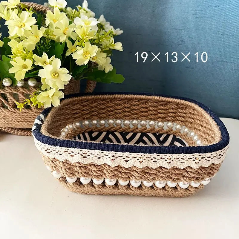 panier rangement boho marron beige vert motifs floraux rustique