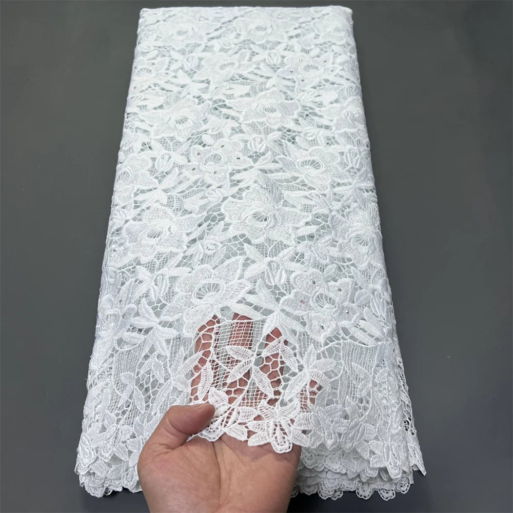 tissu dentelle acrylique brodé fleurs or marron noir blanc versatile mariage soirée
