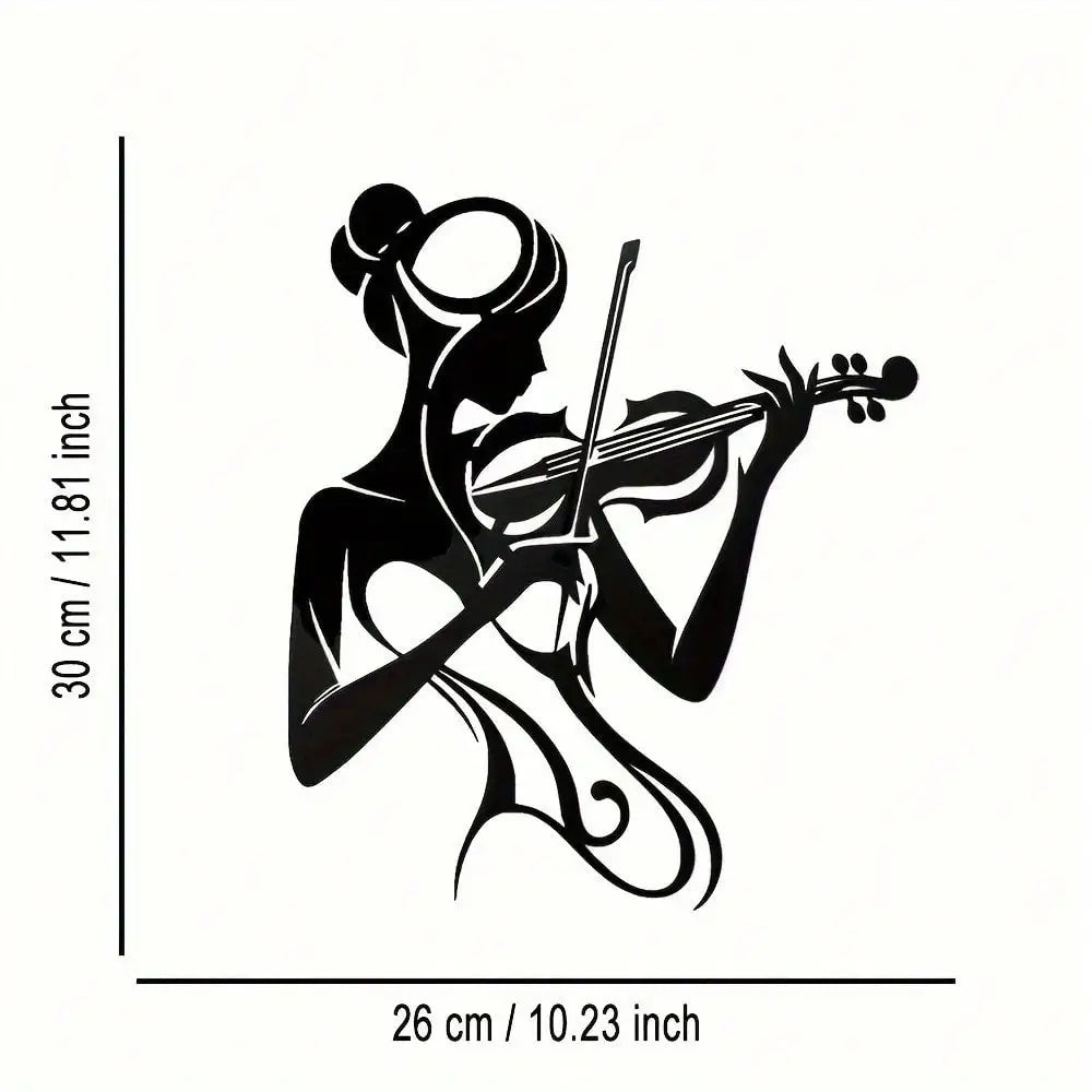 sticker mural femme violon noir floral moderne décoration intérieure silhouettte élégante