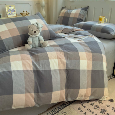 Housse de couette 220x240 en coton imprimé à carreaux style japonais sur lit