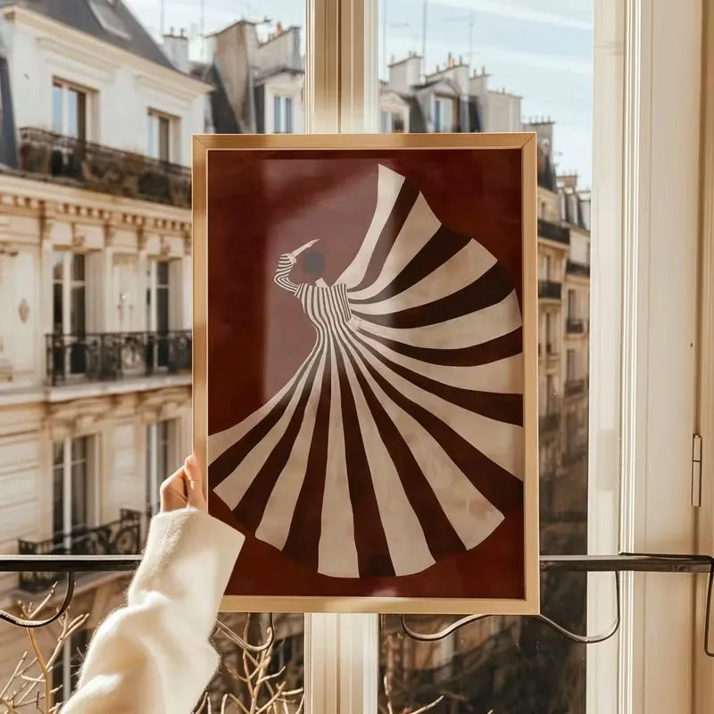 affiche abstraite moderne toile sans cadre rayures concentriques marron blanc salon chambre vertical