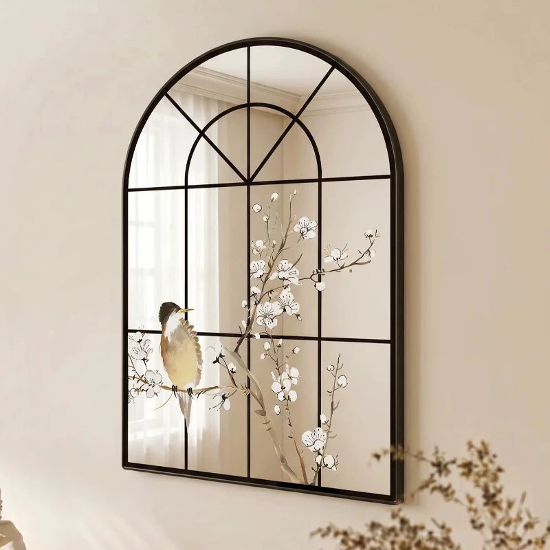 miroir mural noir branches fleuries oiseaux classique suspendu opaque 30x40cm 60x80cm 90x120cm
