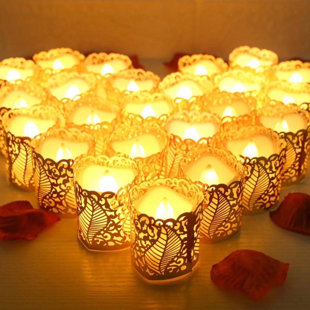 bougies led sans flamme décoration mariage élégantes motifs floraux blanc doré adhésives festivals fêtes