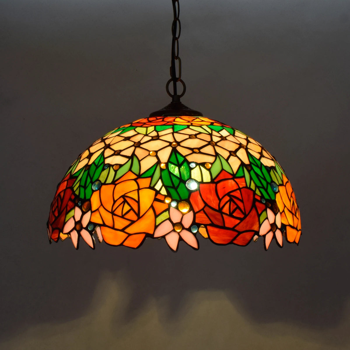Lampe suspendue Tiffany mosaïque fleurs multicolore opacité chaîne salon chambre