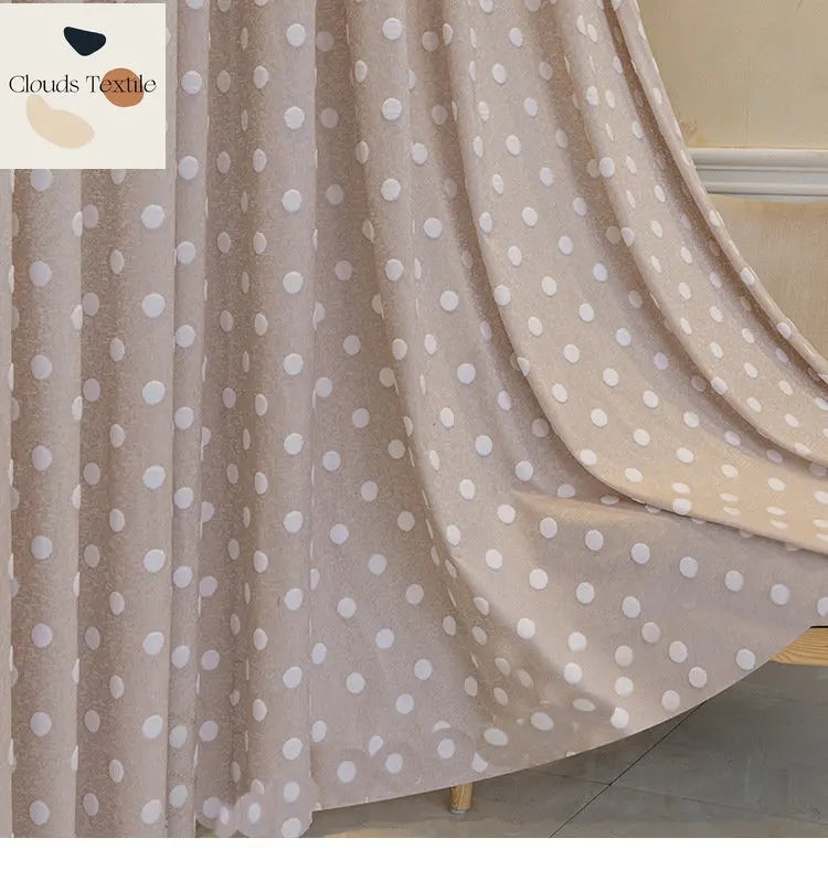 rideau moderne beige clair blanc motif points opacité salon chambre fenêtre polyester épais