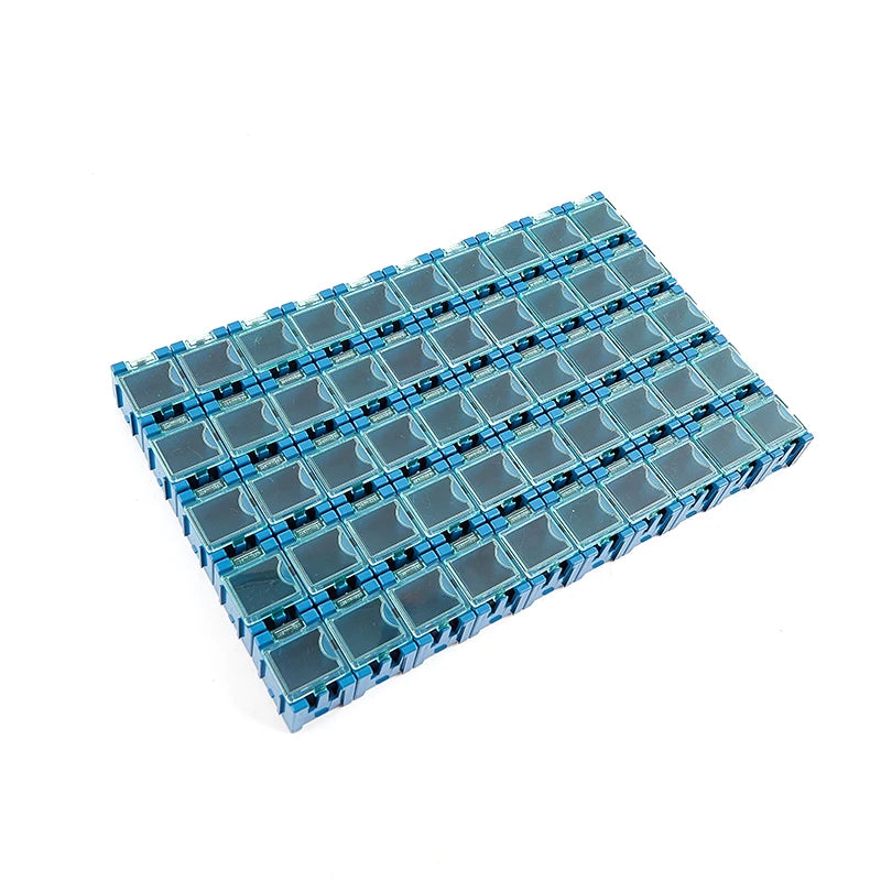 boîtes rangement électroniques transparentes vert rouge bleu jaune noir pratiques clips compactes