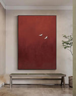 tableau decoratif toile rouge fond blanc oiseaux vol texturé abstrait minimaliste sans cadre various