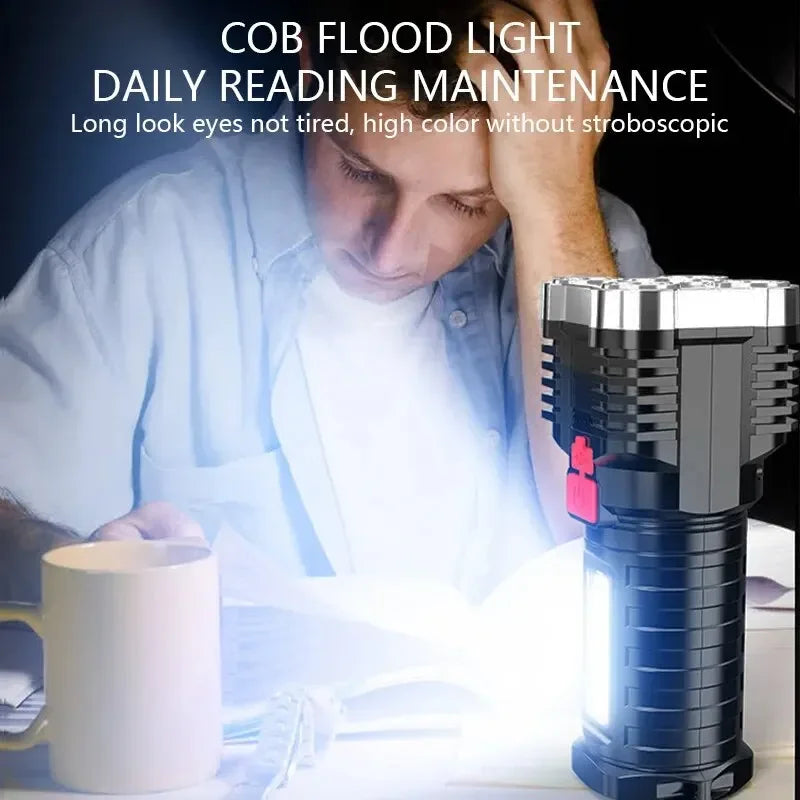 lampe torche noire rechargeable 5led modes éclairage camping extérieur robuste texturé rainures verticales