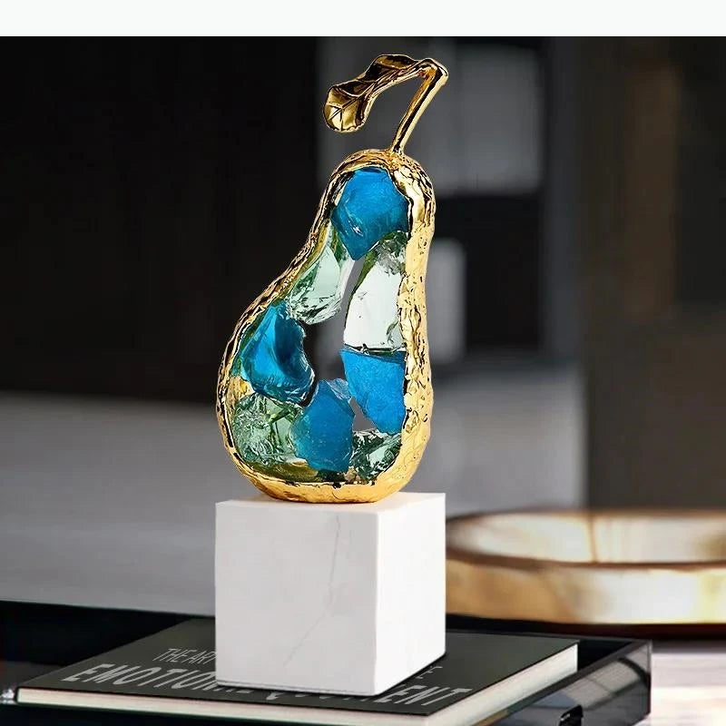 sculpture moderne or fruit marbre transparent poire pomme décoration intérieure contemporain