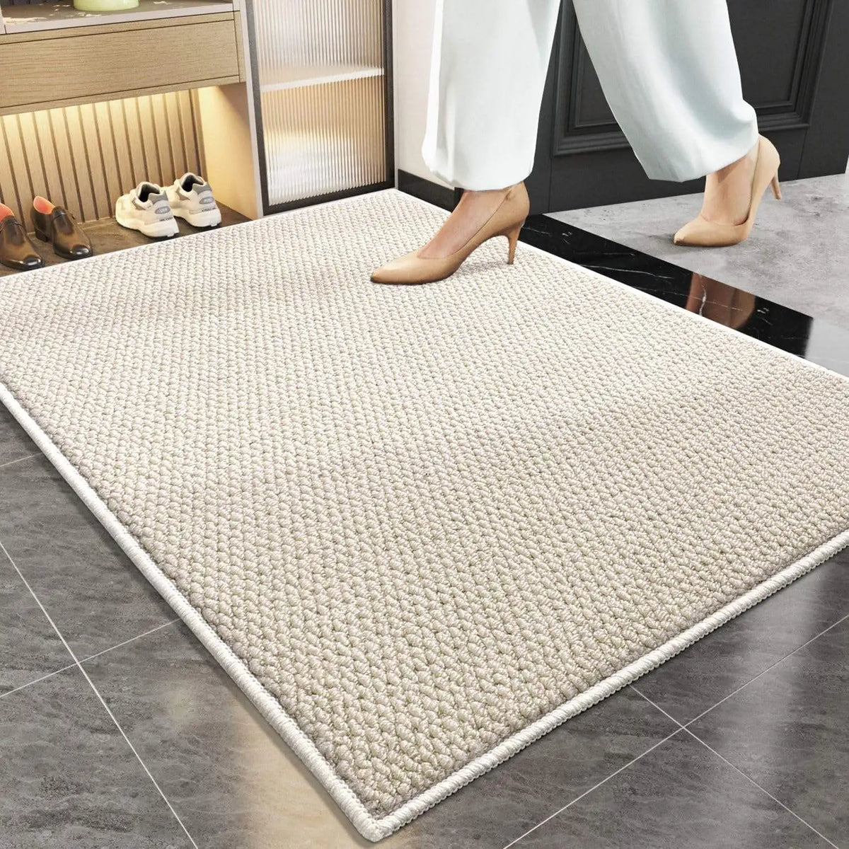 tapis moderne gris beige antidérapant texture bourgeon couloir entrée bain adultes