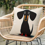 housse coussin carrée motif chien cartoon beige oeil blanc museau orange pattes rouges polyester