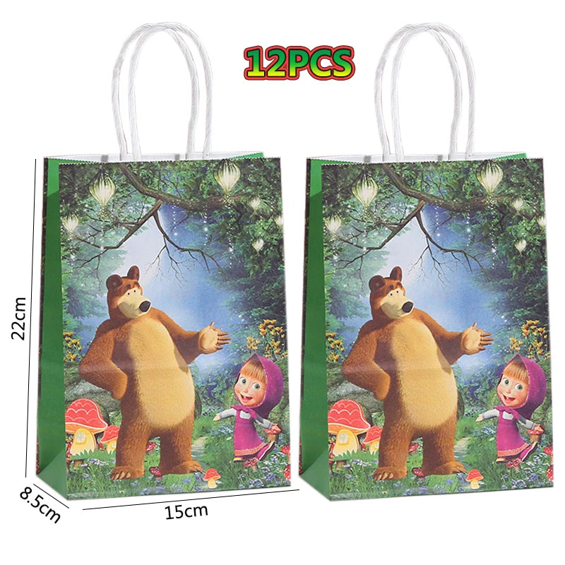 ensemble vaisselle jetable masha ours assiettes gobelets serviettes anniversaire enfant cartoon