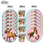 assiettes anniversaire chevaux filles fleurs nappe table enfant illustration mariage noël fêtes