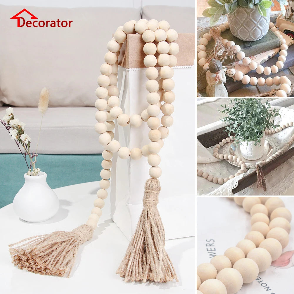 bois boho chic tassel coton beige clair décoration murale moderne ornement rondes lisses
