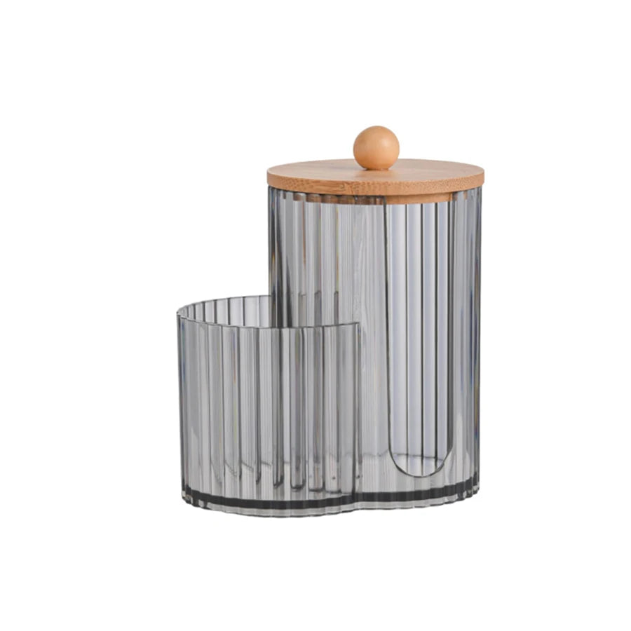 boîtes coton tiges transparentes rayées moderne rangement maquillage éponge coton tiges salon salle bain