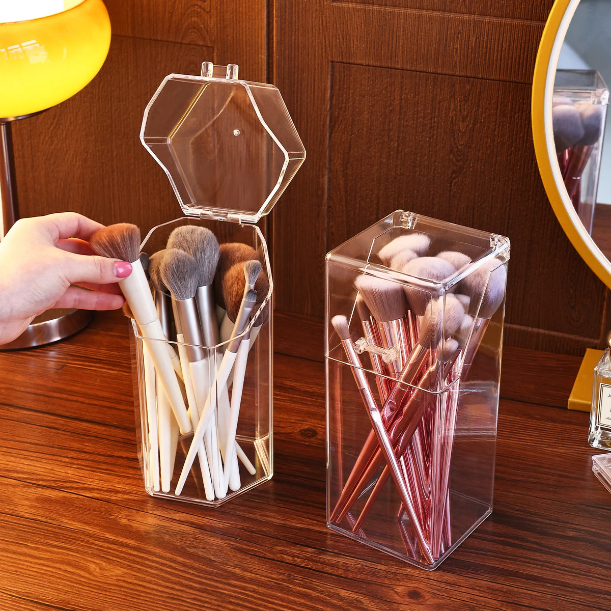 organisateur brosse maquillage transparent moderne rangement salle bain durable multiple usage chambre dortoir
