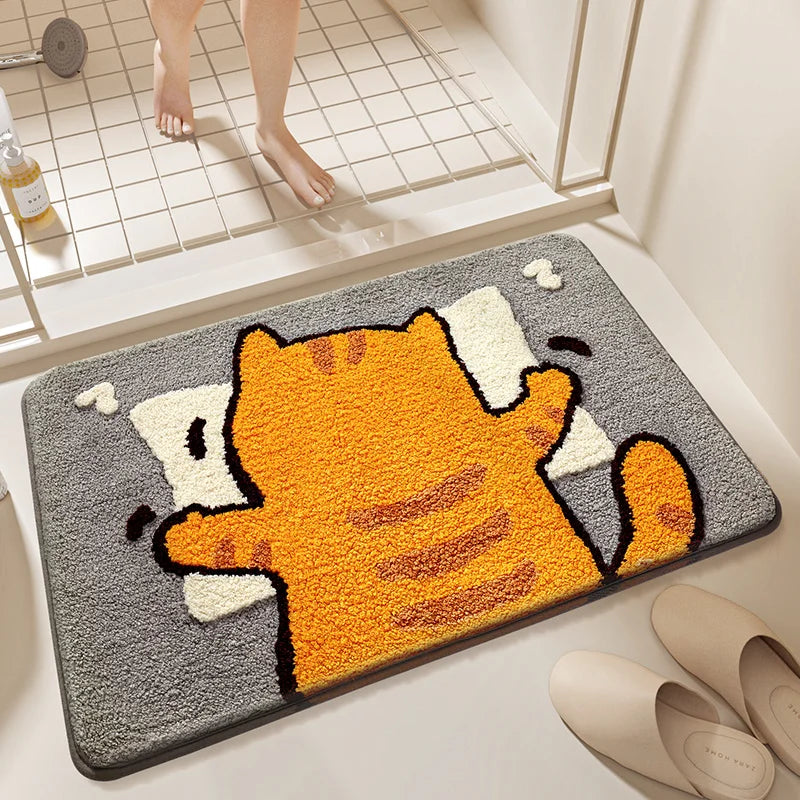 tapis bain antidérapant moderne imperméable dessin animé chats couleurs vives love luck polyester