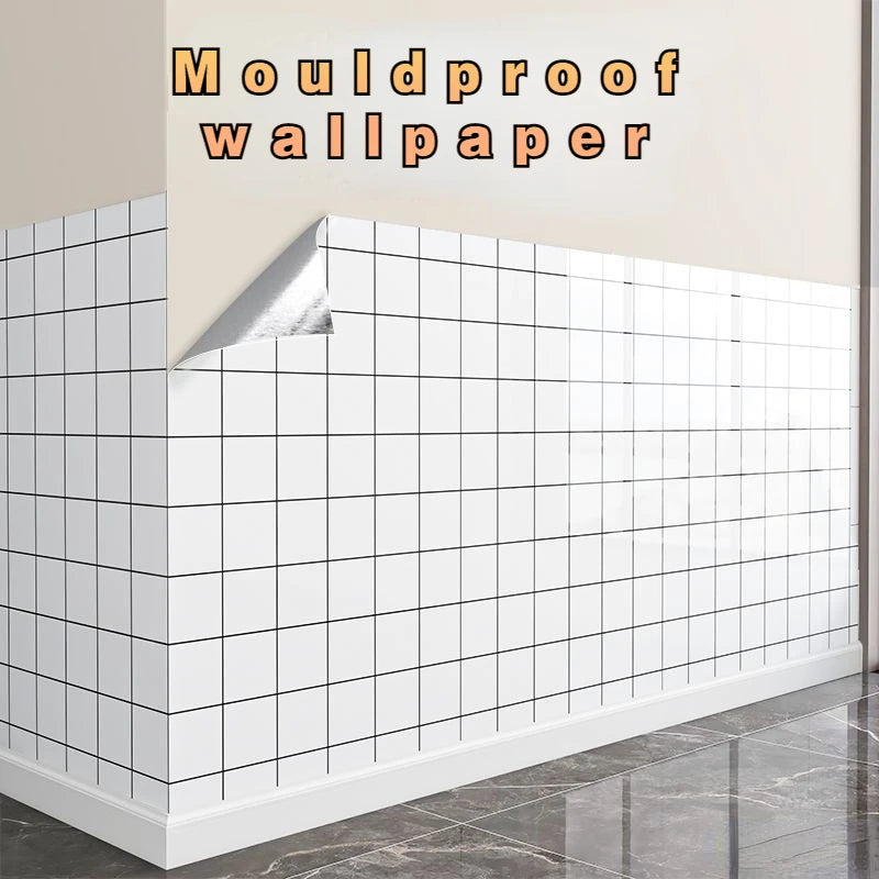 papier peint adhésif mural vinyle blanc motif carreaux noirs moderne imperméable résistant moisissure salon