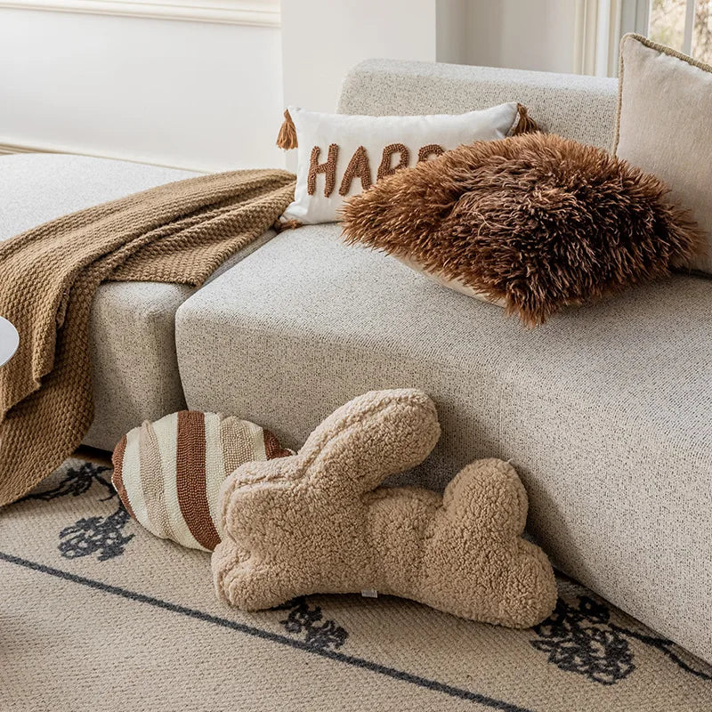 housse coussin beige marron motif rayé texture douce moderne opacité jacquard polyester décoration canapé