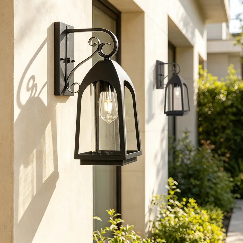lampe murale extérieure vintage noir verre translucide élégante classique résistante l'eau facile éclairage maison