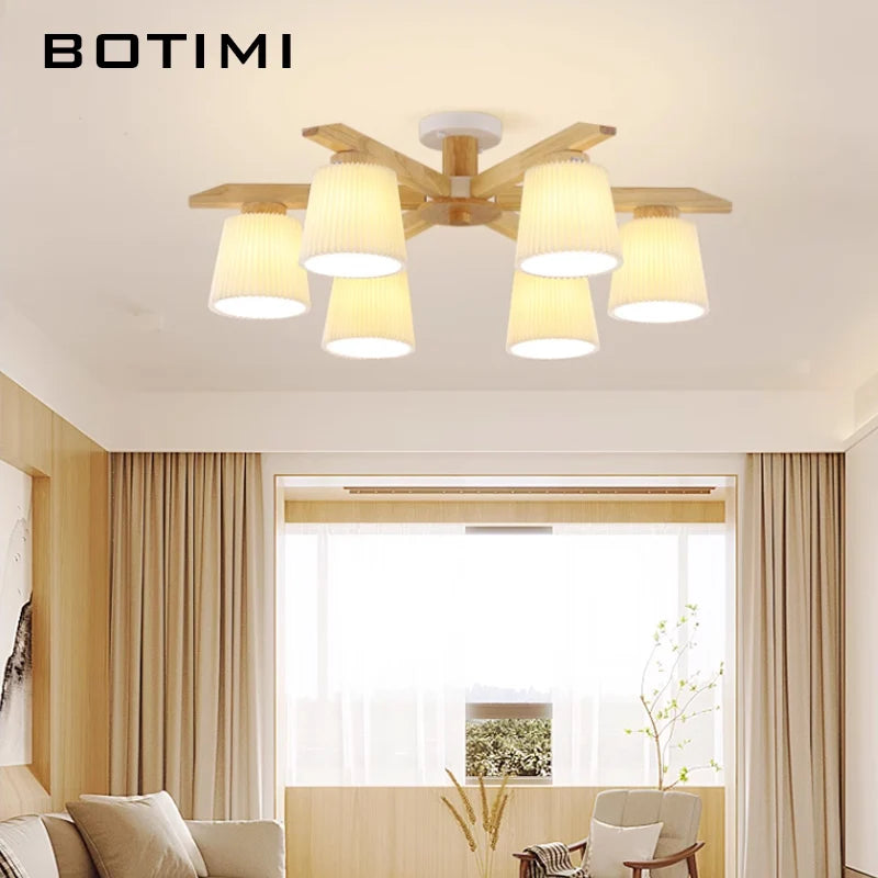 plafonnier led bois abat jour plissé moderne minimaliste chambre salon sourceMapping:
