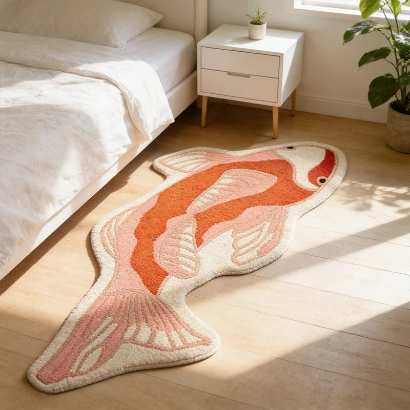 tapis poisson stylé orange rose moderne antidérapant polyestère absorbant intérieur extérieur piscine pique nique