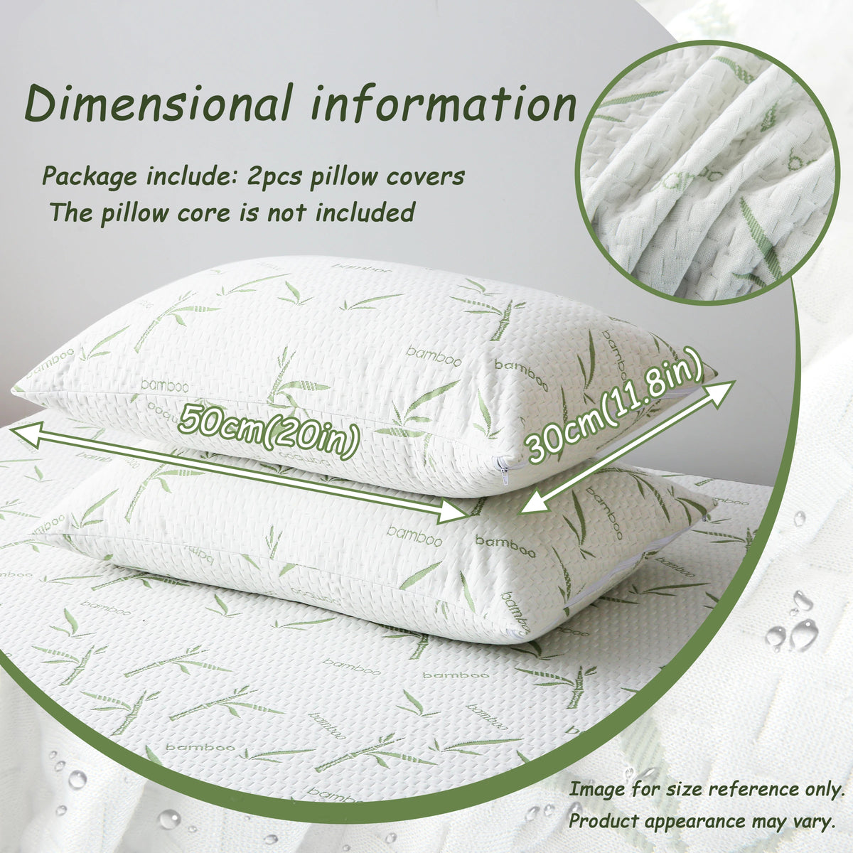 protège oreiller bambou blanc bleu jacquard moderne confortable zip machine maison deux pièces