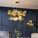 lustre moderne cristal feuilles d'érable organique suspension câbles chambre salon