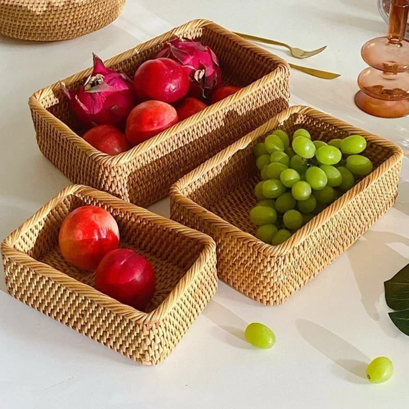 panier rotin tressé main grande capacité rangement fruits pain thé cosmétiques moderne rustique