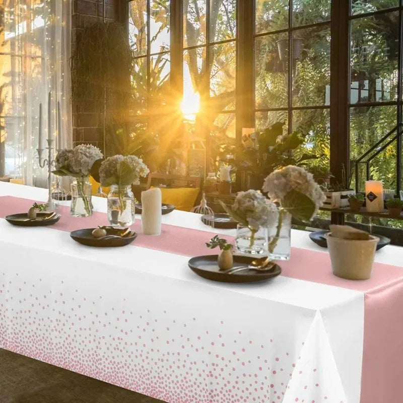 nappes jetables satinées chemins table motifs étoiles dorées roses festifs blanc or rose bleu