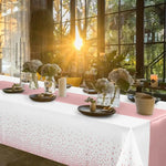 nappes jetables satinées chemins table motifs étoiles dorées roses festifs blanc or rose bleu
