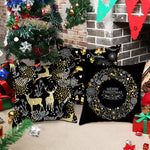 housse coussin noël motifs cerfs flocons étoiles or noir festive decoration fixations