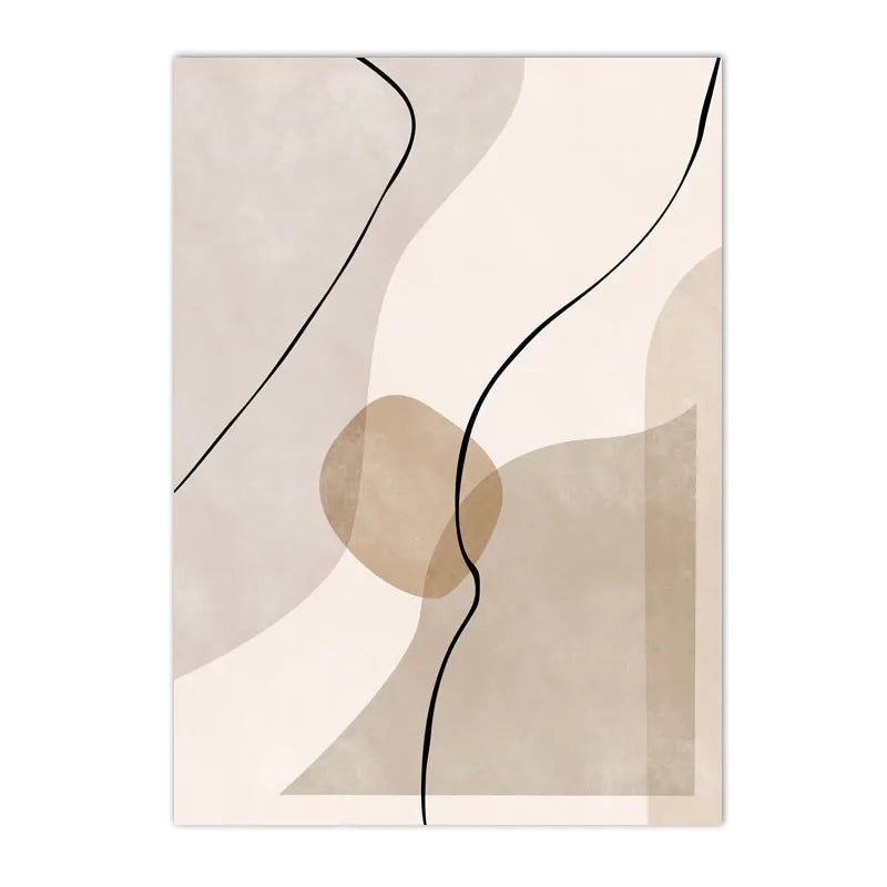 tableau abstrait beige contemporain sans cadre lignes noires salon horizontal unique huile toile