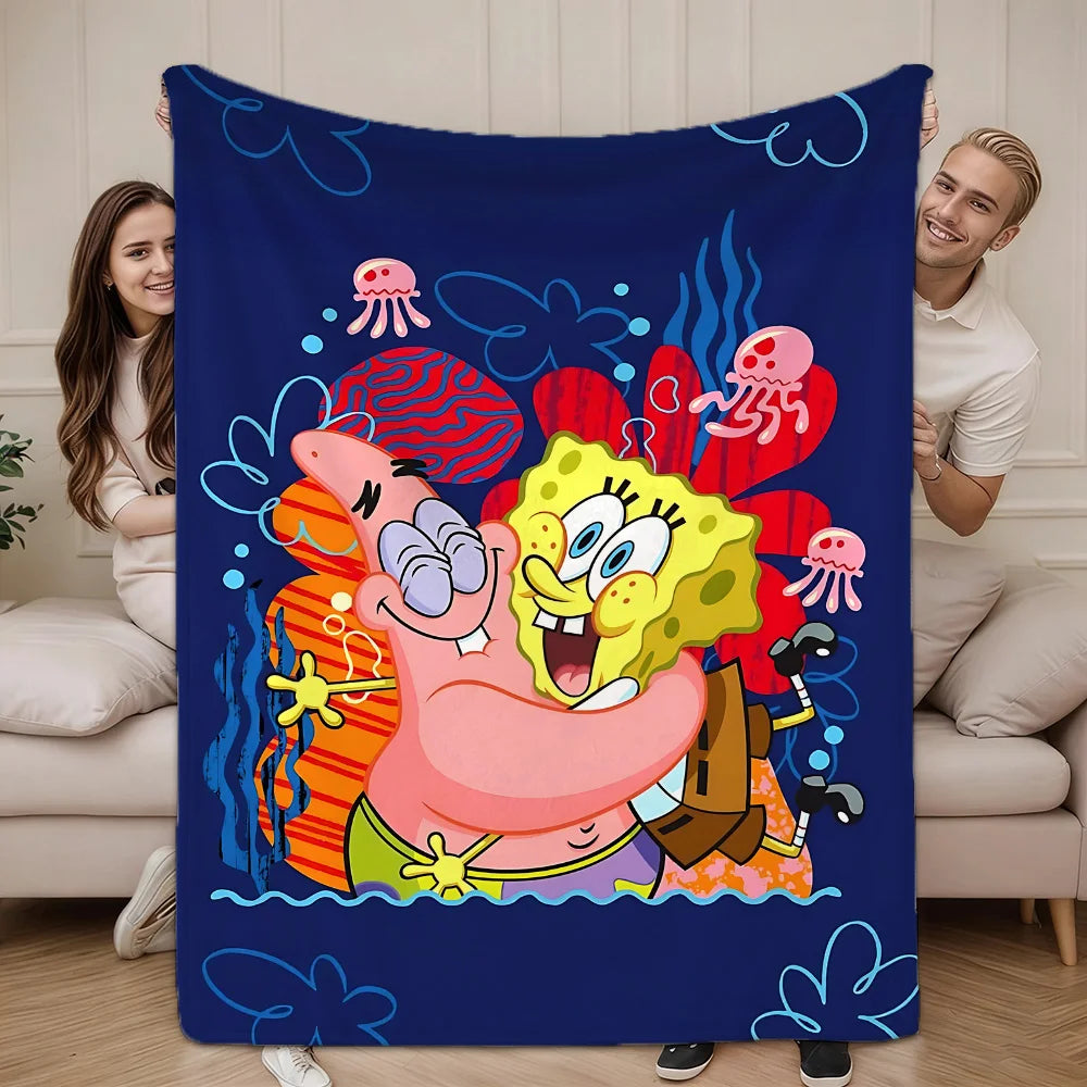 couverture polaire dessin animé bob l'éponge multicolore bleu vert enfant moderne hand wash toutes