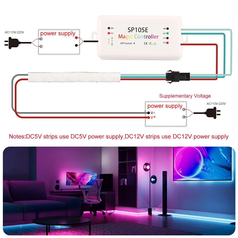 Ruban led blanc moderne adhésif 160 leds ws2812 ultra fin 5v 12v