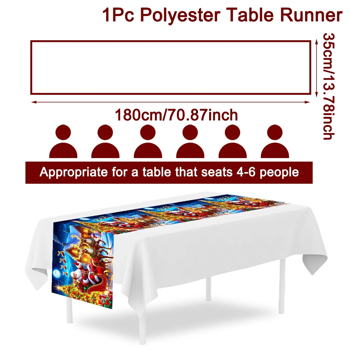 table noël père noël motifs sapins rennes cadeaux décorative festive polyester bleu rouge vert