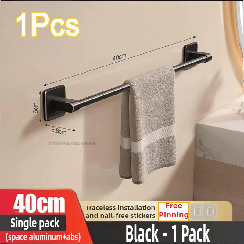porte serviettes adhésif noir moderne 50cm poli aluminium salle bain