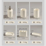 ensemble salle bain moderne blanc texturé distributeur savon gobelet support brosse dents plateau électrique