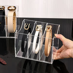boîte rangement transparente ceintures classique moderne acrylique réutilisable boucles léopard poignée bleue organisateur garde