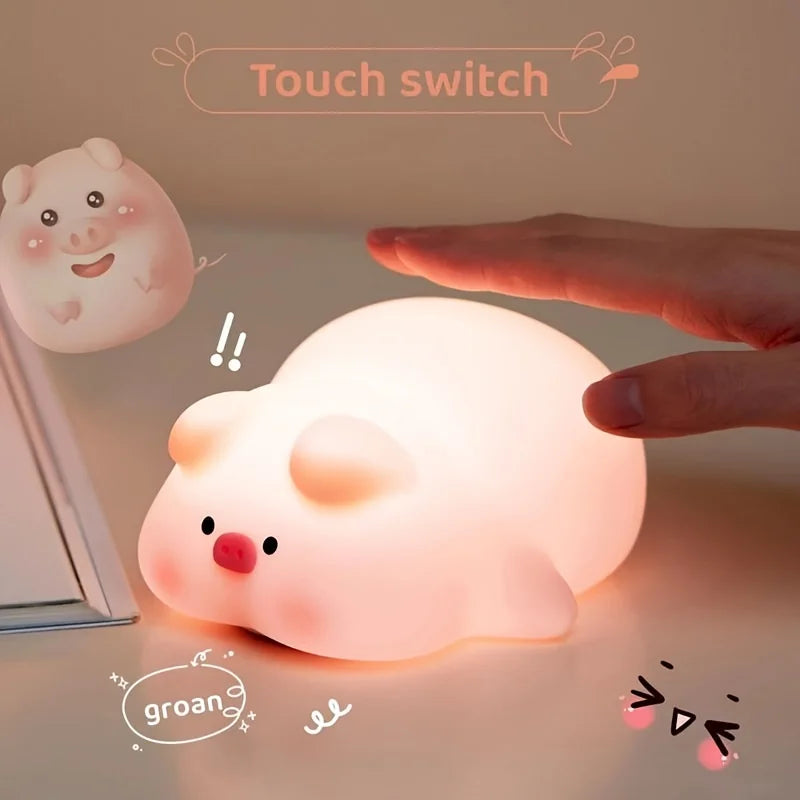 lampe chevet mignon rose cochon cartoon oeil noir nez rose flux lumineux faible tactile