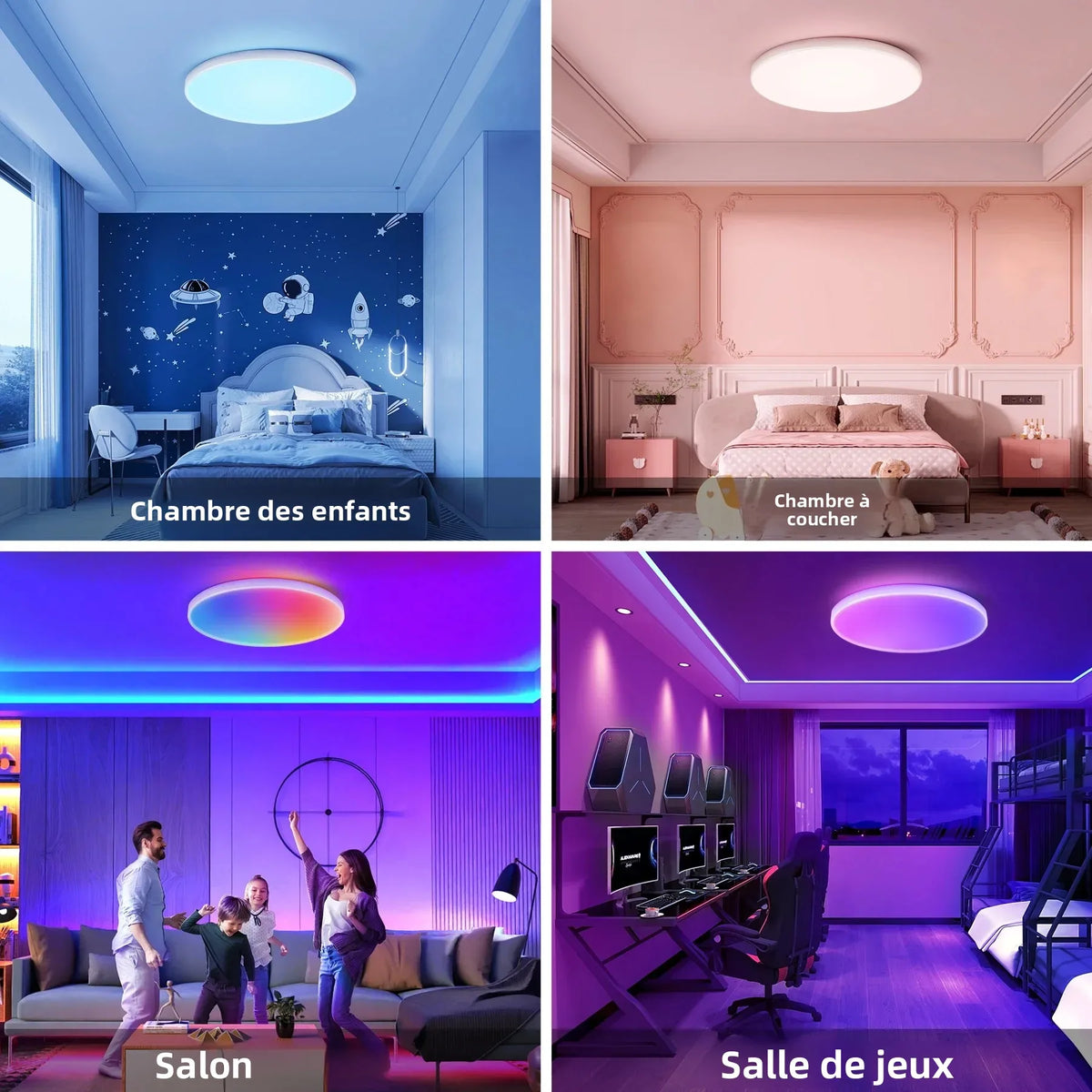 plafonnier intelligent led blanc noir télécommande rgbcw éclairage moderne